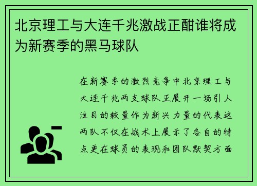 北京理工与大连千兆激战正酣谁将成为新赛季的黑马球队
