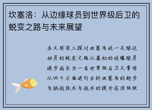 坎塞洛：从边缘球员到世界级后卫的蜕变之路与未来展望
